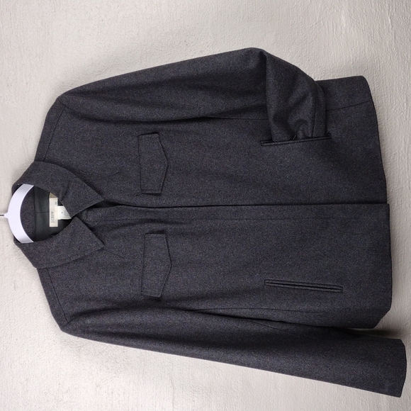 J. Crew Dark Gray Wool Blend Snap Collar Funnel Neck Long Sleeve Zip Up Coat - Picture 10 of 10